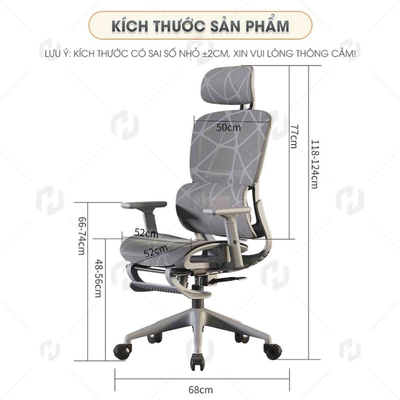 Kích thước chi tiết ghế công thái học lưới vẩy rồng