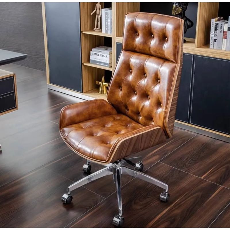 Ghế giám đốc hiện đại lưng gỗ polywood nệm da - Mã: 6328