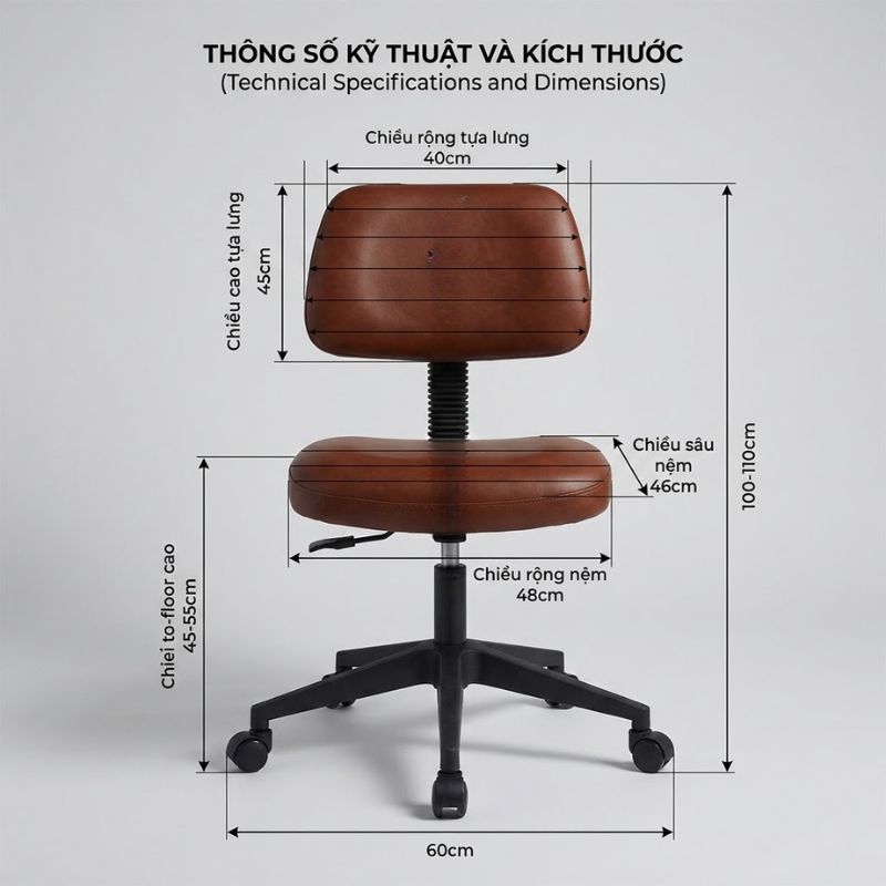 Kích thước ghế xoay văn phòng không tay