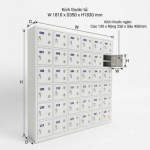 Kích thước tủ locker 72 ngăn