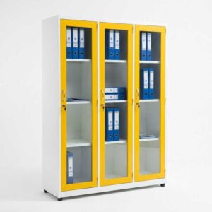 Tủ sắt hồ sơ 3 cánh kính phối 2 màu vàng trắng - Mã: TS3KK
