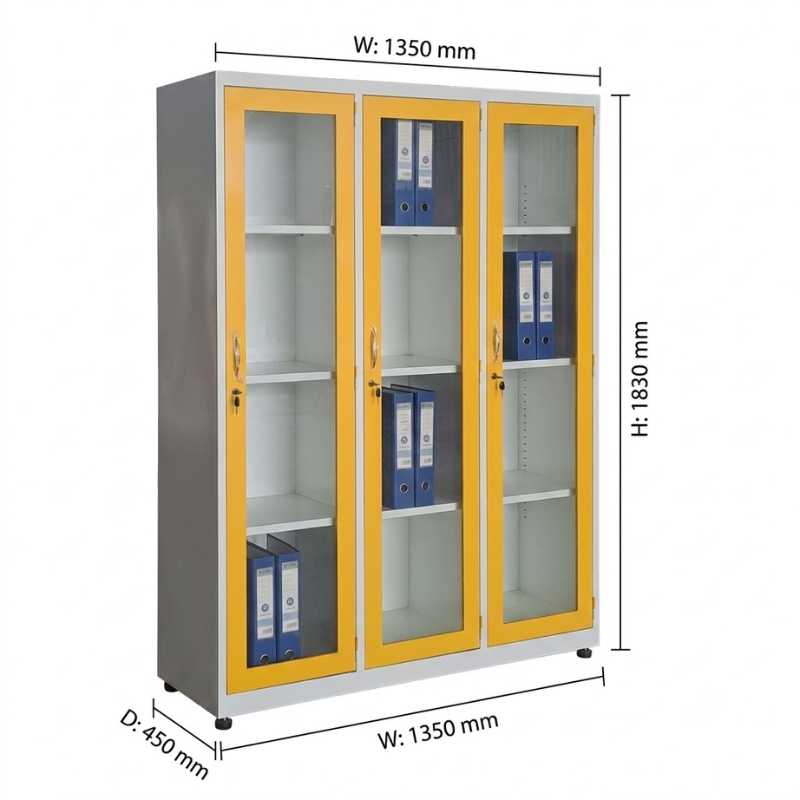 Tủ sắt hồ sơ 3 cánh kính phối 2 màu vàng trắng - Mã: TS3KK - Ảnh 4