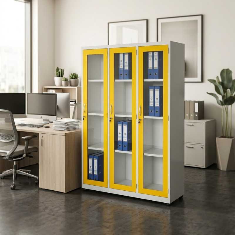 Tủ sắt hồ sơ 3 cánh kính phối 2 màu vàng trắng - Mã: TS3KK - Ảnh 3
