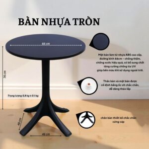 Kích thước bàn cafe nhựa đúc