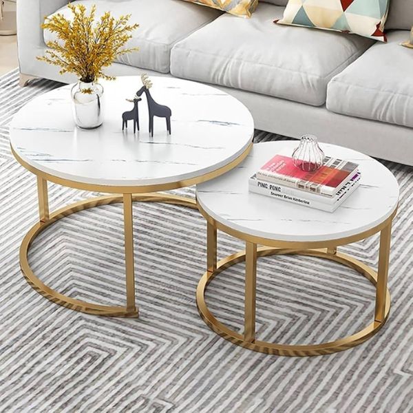 Bàn sofa mẹ bồng con mặt đá chân mạ vàng - Mã: 3014